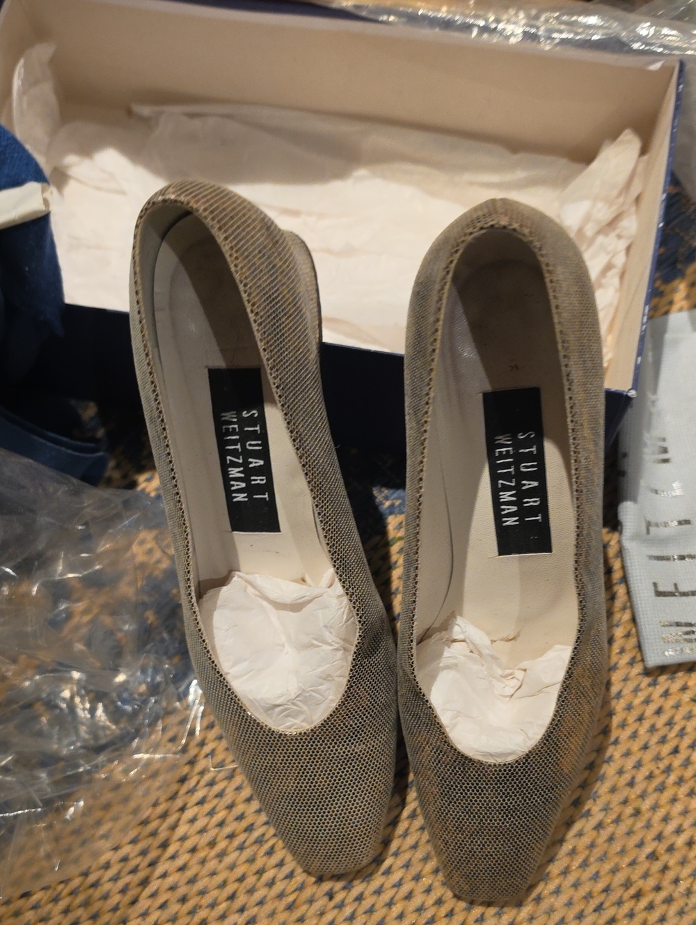 Stuart Weitzman Taupe Mesh Pointed Toe Pumps